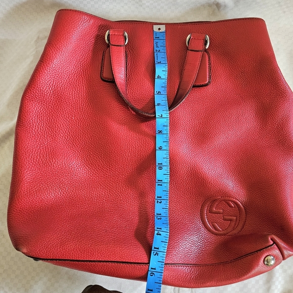 Vintage Gucci Red Leather Luxury Large Tote Handbag - Picture 11 of 16